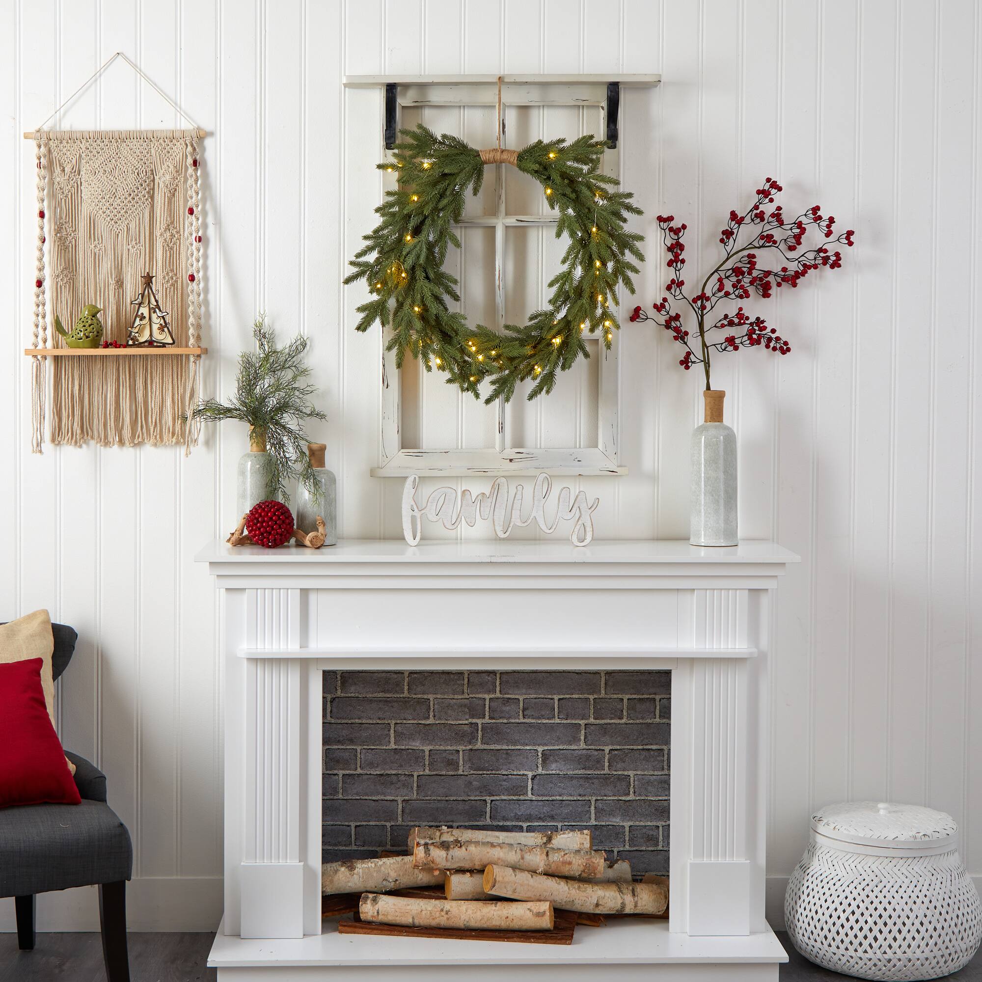 24" Pre-Lit Holiday Christmas Cascading Pine Wreath